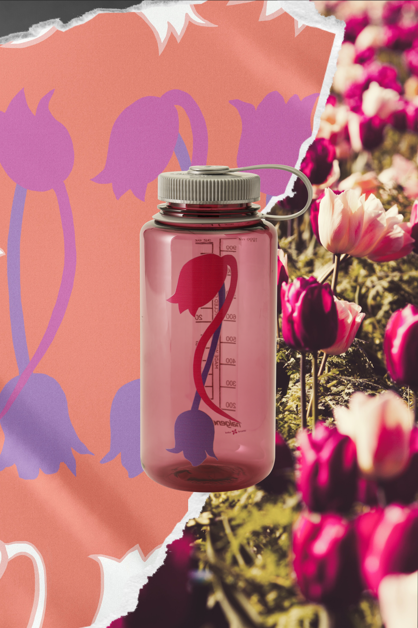 Pastel Tulips Furoshiki and Nalgene Bundle from Keiko Furoshiki