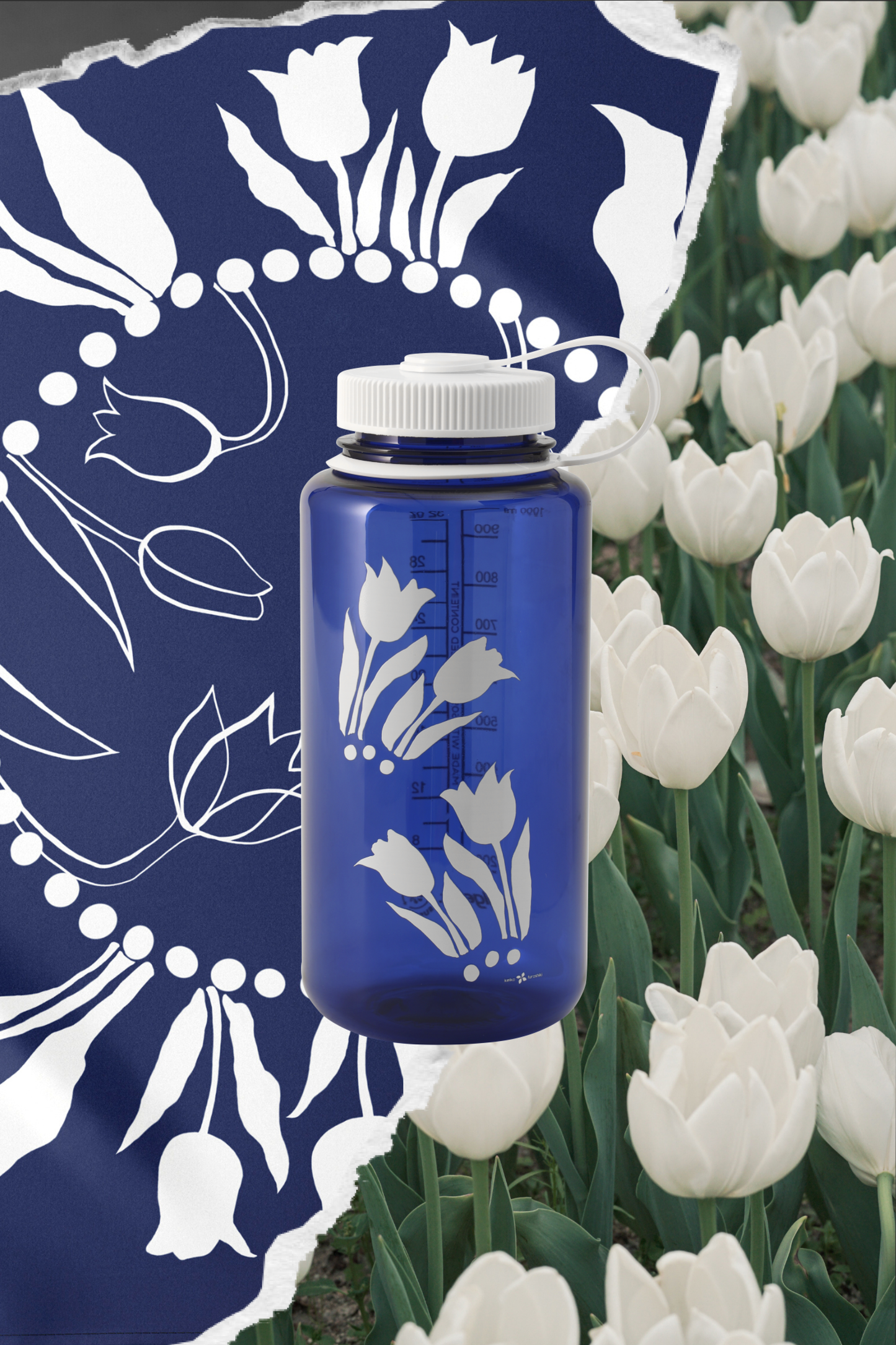 Tulip on Water Furoshiki and Nalgene Bundle from Keiko Furoshiki