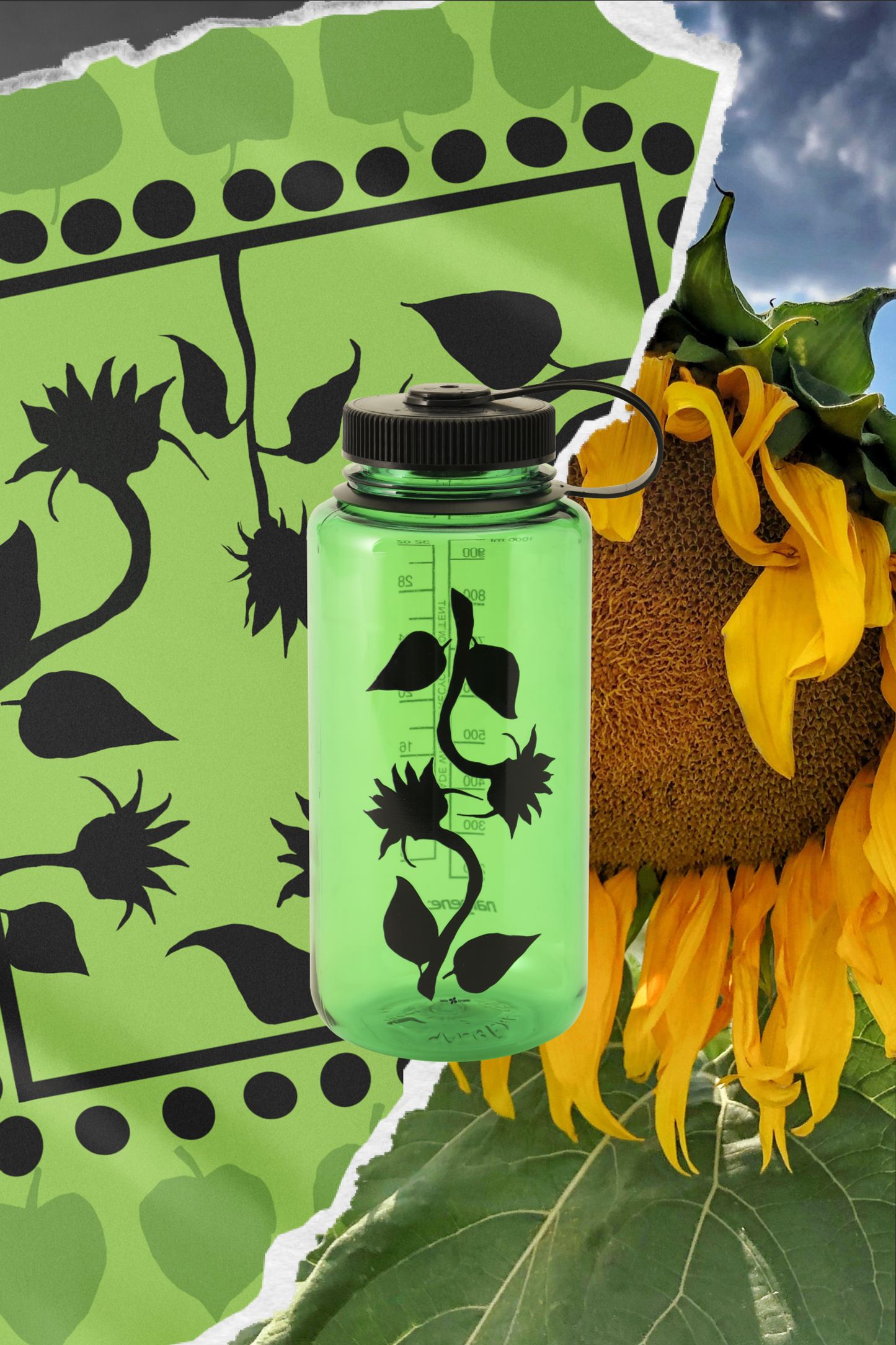 Black Sunflower Furoshiki and Nalgene Bundle from Keiko Furoshiki
