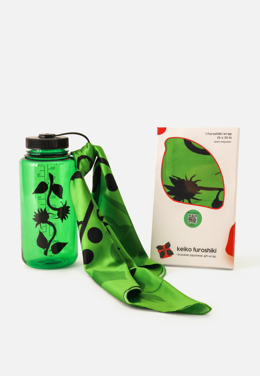 Black Sunflower Furoshiki and Nalgene Bundle from Keiko Furoshiki
