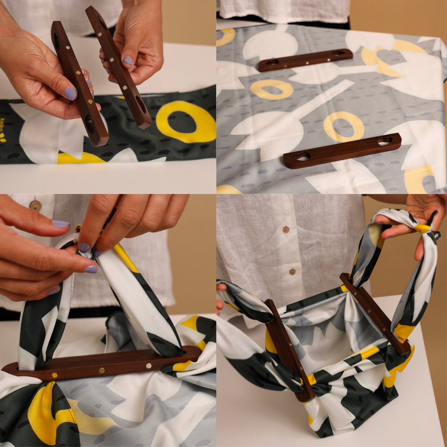 ToteBar (a.k.a. Patchin) – Modern Wooden Handle for Furoshiki Bags from Keiko Furoshiki