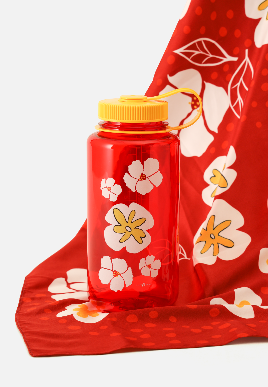 White Camellia Furoshiki and Nalgene Bundle from Keiko Furoshiki