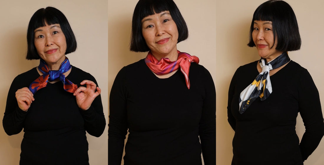 3 Ways to Tie a Furoshiki as a Scarf - Keiko Furoshiki
