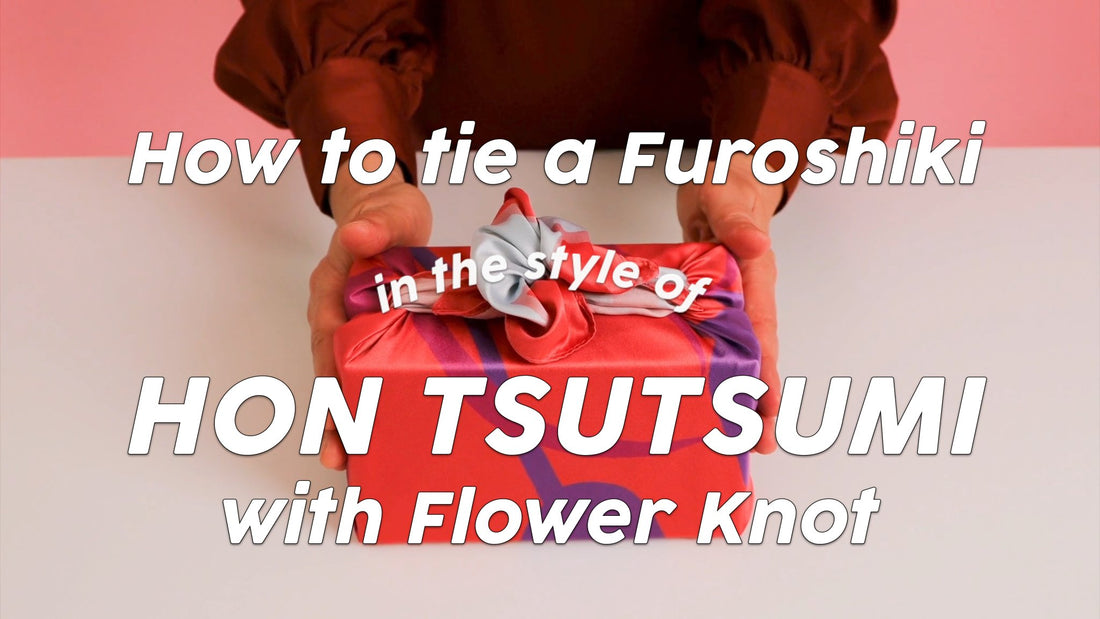 How to tie a Furoshiki in the Style of Hon Tsutsumi with a Flower Knot - Keiko Furoshiki